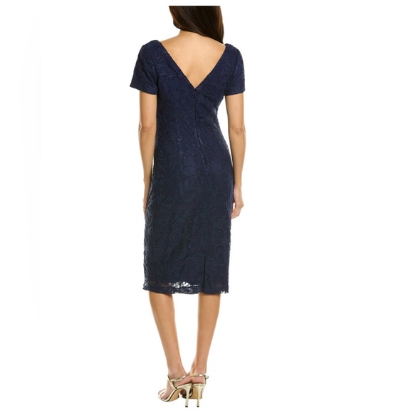 JS Collections Women's Erin V-Neck Navy Midi Dress Size 8 - Picture 3 of 7